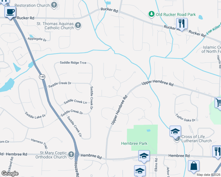 map of restaurants, bars, coffee shops, grocery stores, and more near 230 Hembree Circle in Roswell