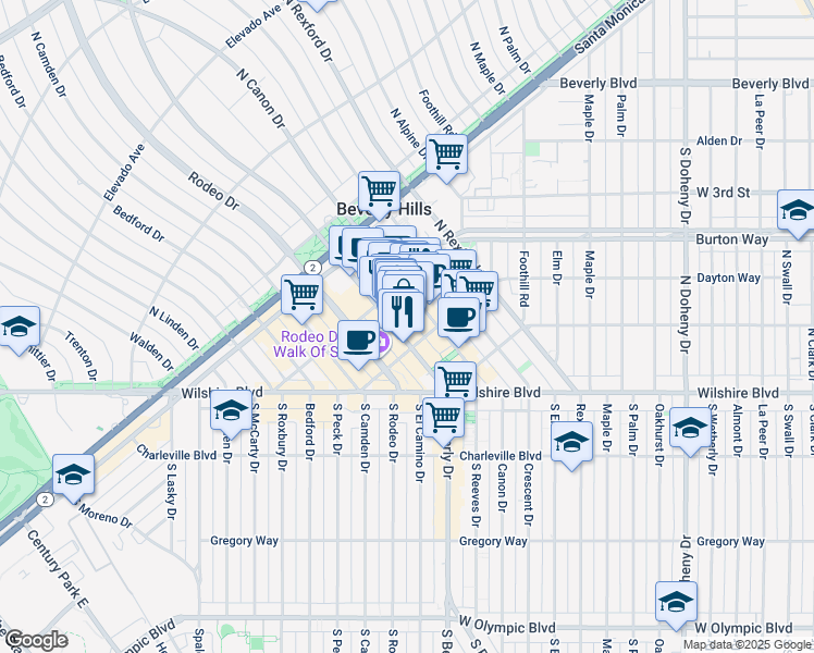 map of restaurants, bars, coffee shops, grocery stores, and more near 330 North Beverly Drive in Beverly Hills