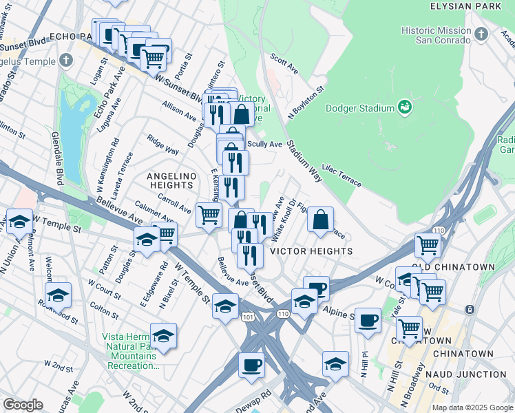 map of restaurants, bars, coffee shops, grocery stores, and more near 957 1/2 Everett Street in Los Angeles