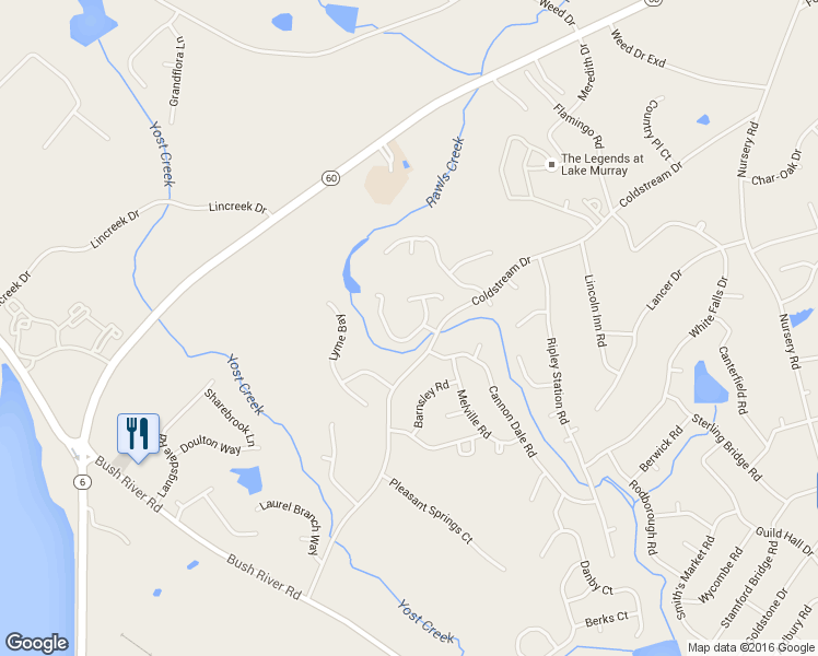 map of restaurants, bars, coffee shops, grocery stores, and more near 104 Amberly Ct in Columbia