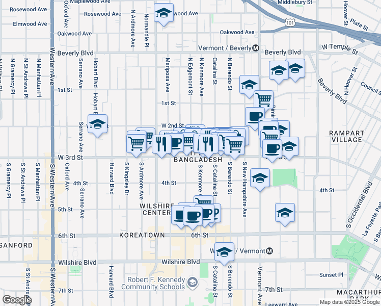 map of restaurants, bars, coffee shops, grocery stores, and more near in Los Angeles