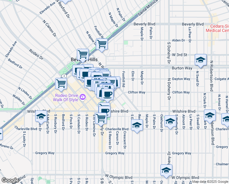 map of restaurants, bars, coffee shops, grocery stores, and more near 238 North Canon Drive in Beverly Hills