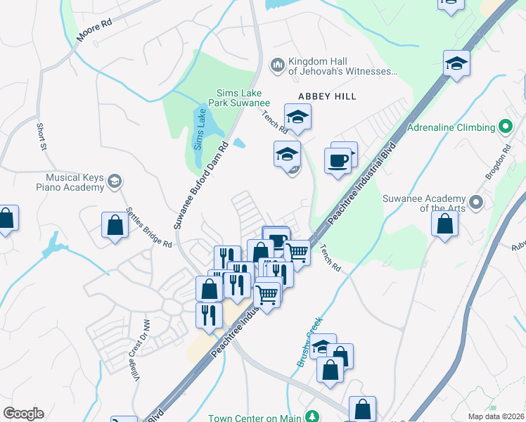 map of restaurants, bars, coffee shops, grocery stores, and more near 4120 Baverton Drive in Suwanee