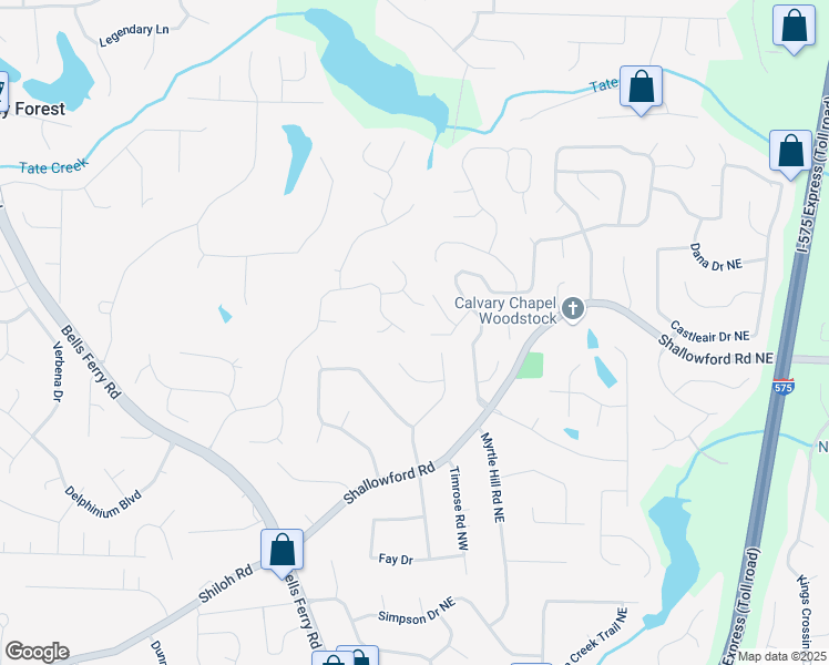 map of restaurants, bars, coffee shops, grocery stores, and more near 4853 Ridgewood Creek Drive Northwest in Acworth