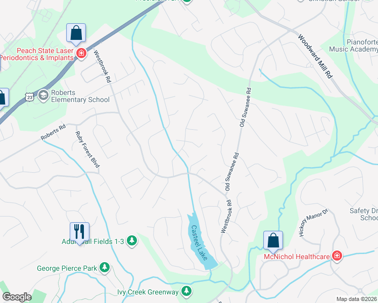 map of restaurants, bars, coffee shops, grocery stores, and more near 328 Rhodes House Court in Suwanee