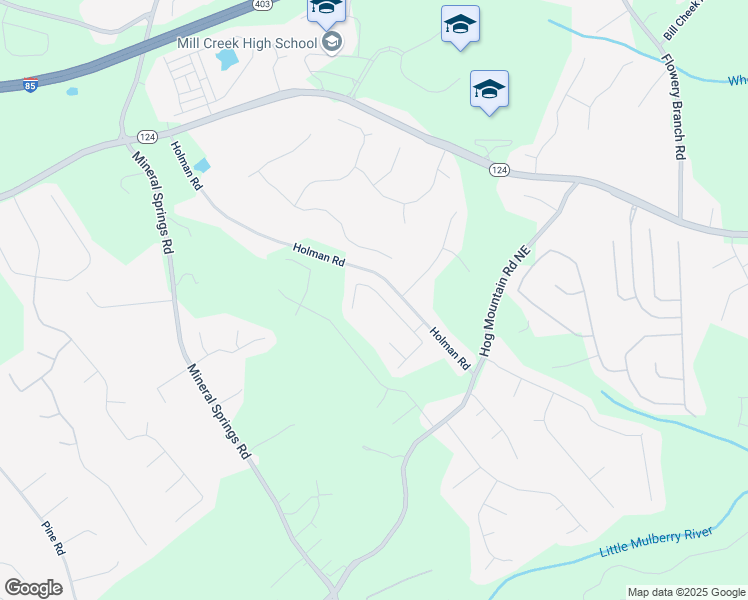 map of restaurants, bars, coffee shops, grocery stores, and more near 4460 Mulberry Ridge Lane Northeast in Hoschton