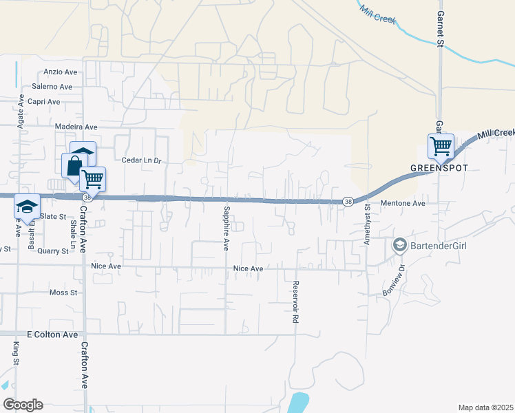 map of restaurants, bars, coffee shops, grocery stores, and more near 2220 Mentone Boulevard in Mentone