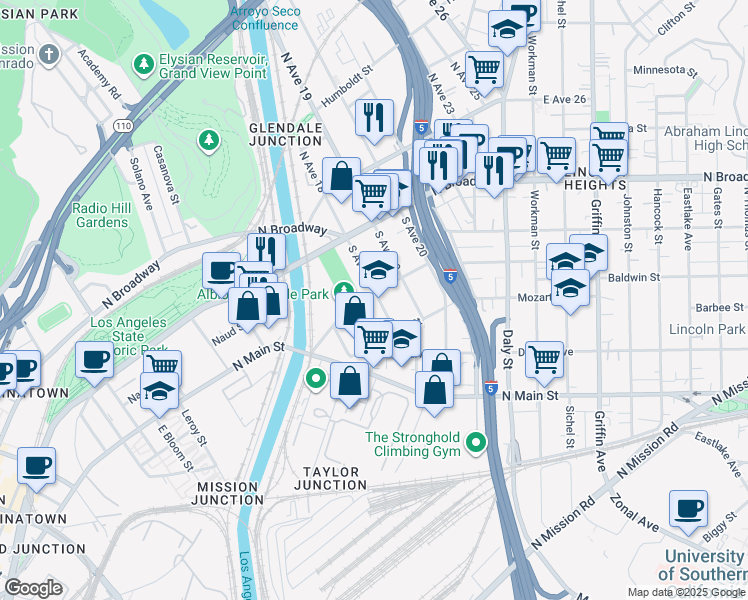 map of restaurants, bars, coffee shops, grocery stores, and more near 307 South Avenue 18 in Los Angeles