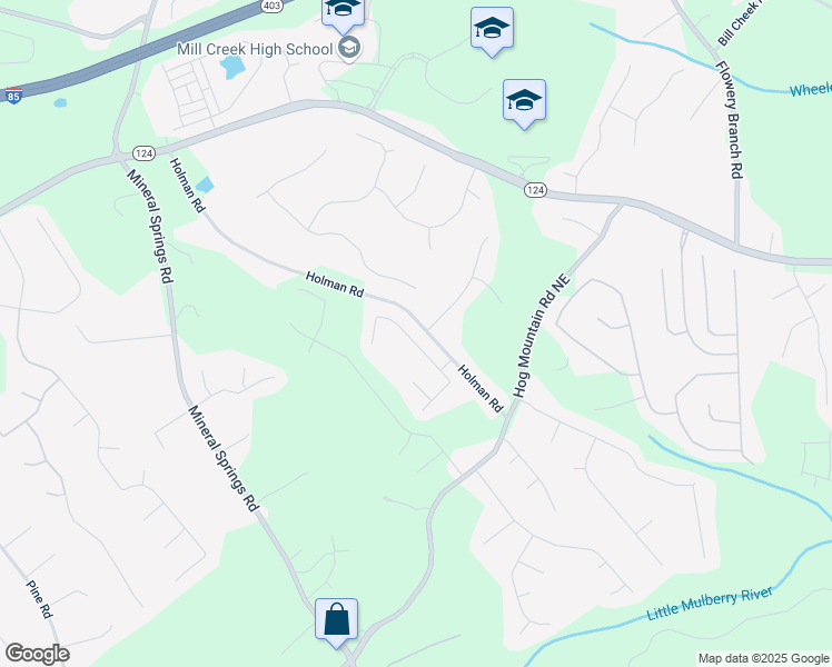 map of restaurants, bars, coffee shops, grocery stores, and more near 4365 Mulberry Ridge Lane Northeast in Hoschton