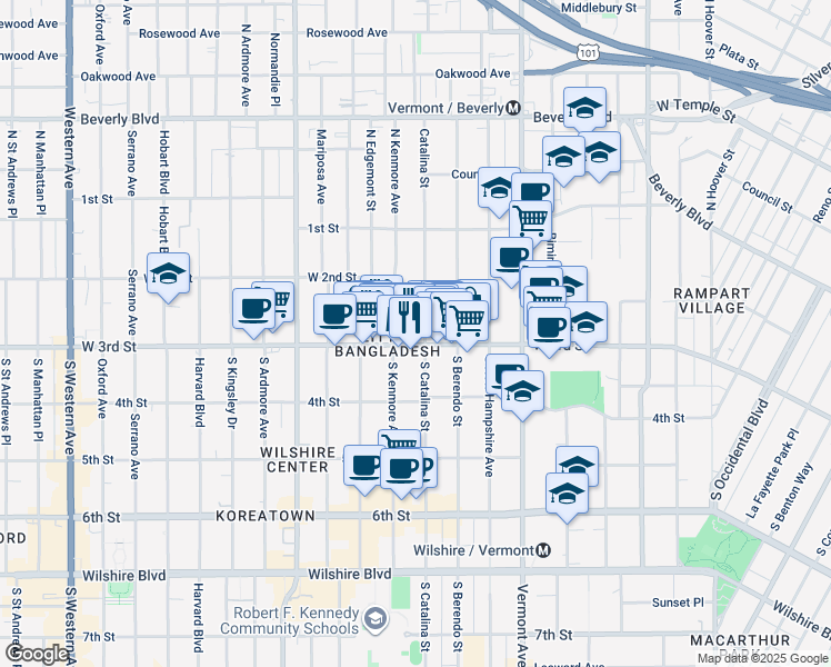 map of restaurants, bars, coffee shops, grocery stores, and more near in Los Angeles