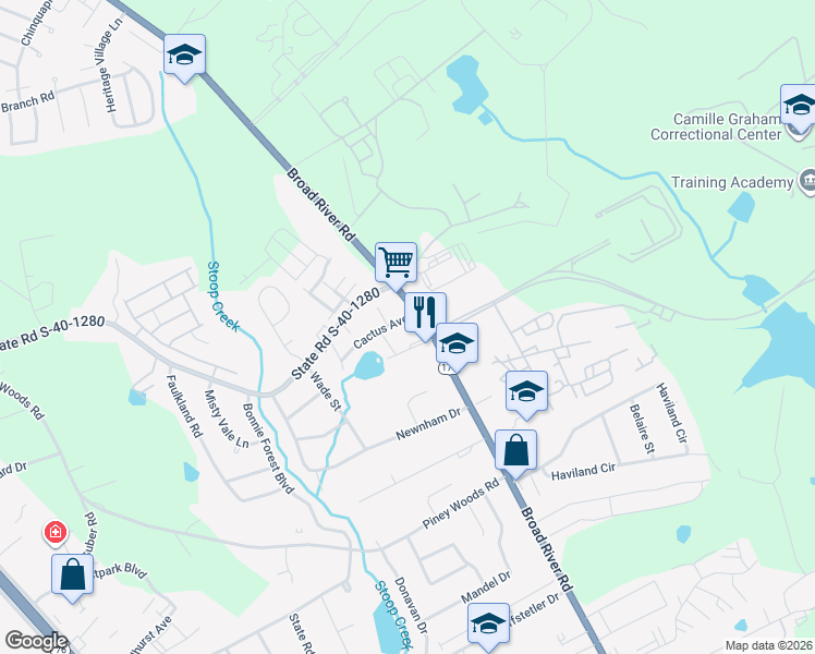 map of restaurants, bars, coffee shops, grocery stores, and more near 4621 Broad River Road in Columbia