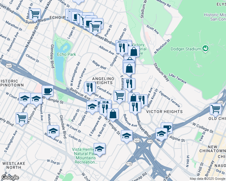 map of restaurants, bars, coffee shops, grocery stores, and more near 832 East Edgeware Road in Los Angeles