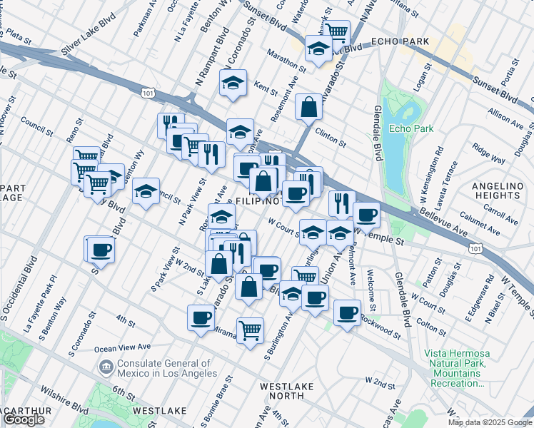 map of restaurants, bars, coffee shops, grocery stores, and more near in Los Angeles