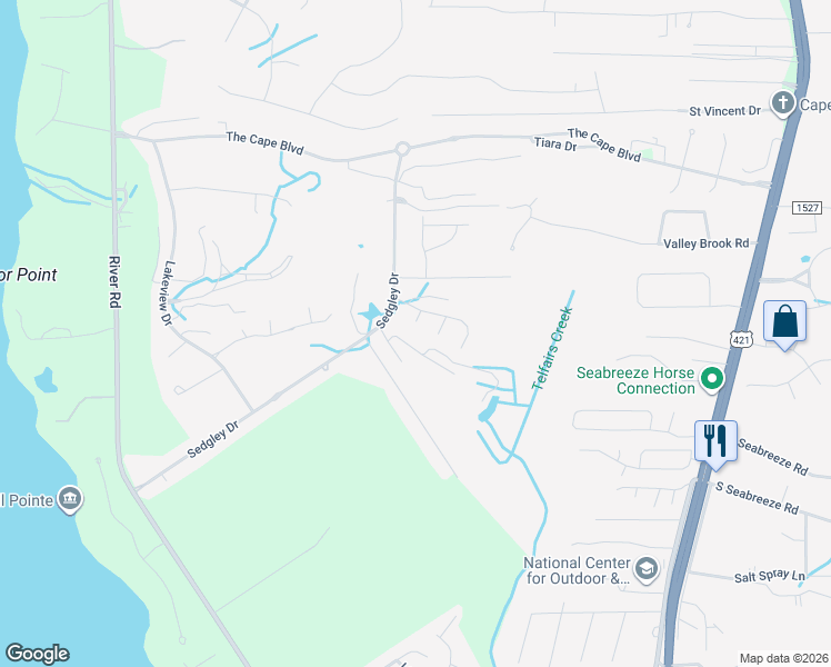 map of restaurants, bars, coffee shops, grocery stores, and more near 8853 Sedgley Drive in Wilmington