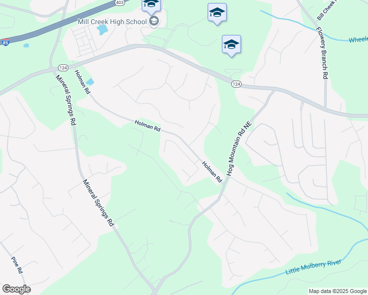 map of restaurants, bars, coffee shops, grocery stores, and more near 4365 Mulberry Ridge Lane Northeast in Hoschton