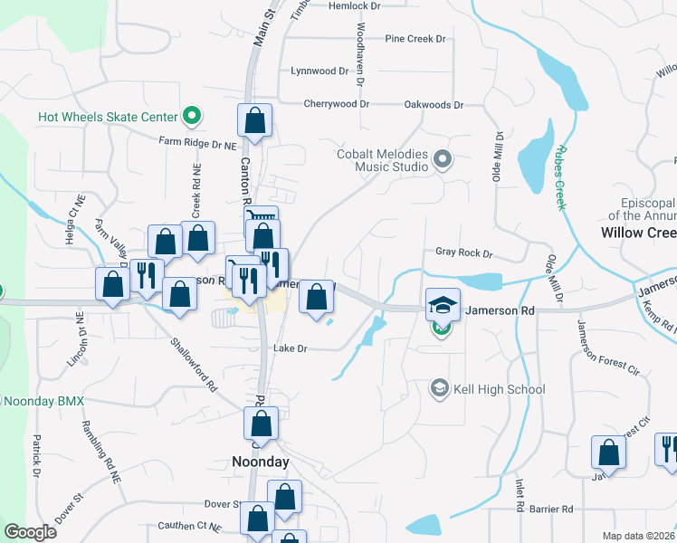 map of restaurants, bars, coffee shops, grocery stores, and more near 4830 Chapelle Court in Marietta