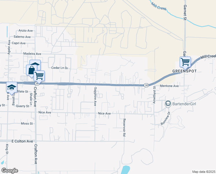 map of restaurants, bars, coffee shops, grocery stores, and more near 2220 Mentone Boulevard in Mentone
