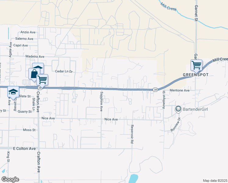 map of restaurants, bars, coffee shops, grocery stores, and more near 2218 Mentone Boulevard in Mentone