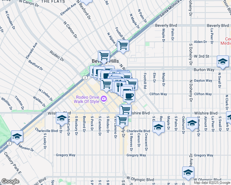 map of restaurants, bars, coffee shops, grocery stores, and more near 315 North Crescent Drive in Beverly Hills