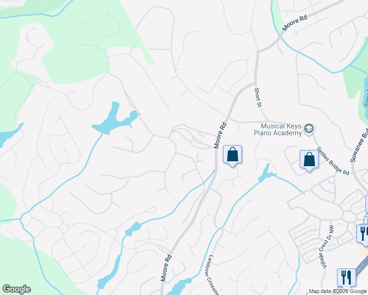 map of restaurants, bars, coffee shops, grocery stores, and more near 4565 Whitestone Way in Suwanee