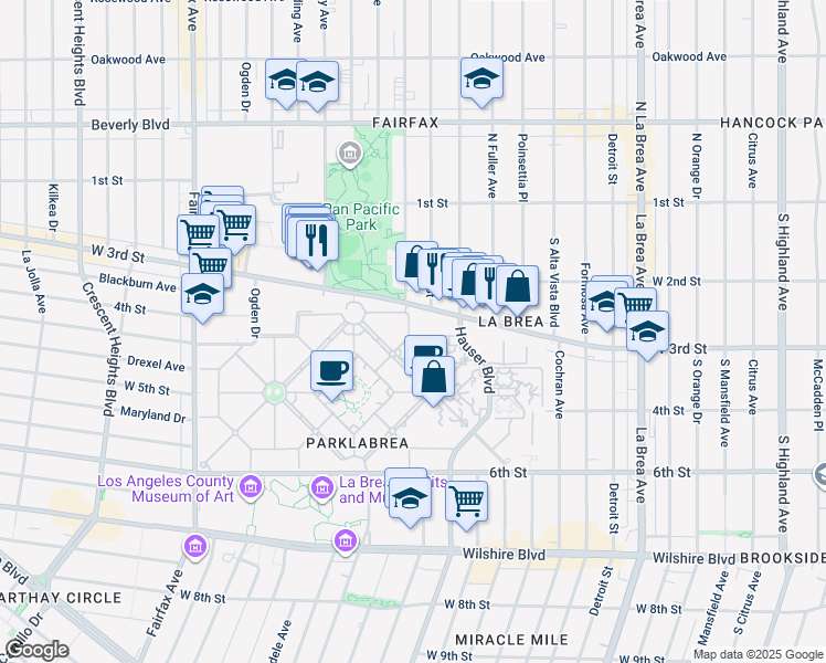 map of restaurants, bars, coffee shops, grocery stores, and more near 5949 Colgate Avenue in Los Angeles