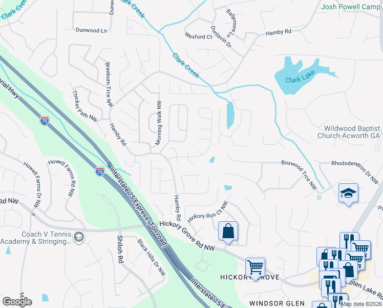 map of restaurants, bars, coffee shops, grocery stores, and more near 4776 Palmetto Place in Acworth