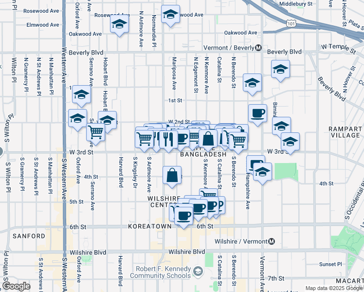 map of restaurants, bars, coffee shops, grocery stores, and more near 260 South Mariposa Avenue in Los Angeles