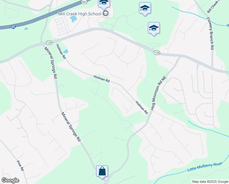 map of restaurants, bars, coffee shops, grocery stores, and more near 4460 Mulberry Ridge Lane Northeast in Hoschton