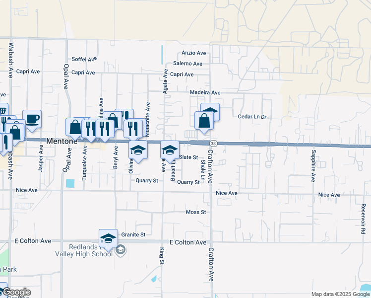 map of restaurants, bars, coffee shops, grocery stores, and more near 2048 Mentone Boulevard in Mentone