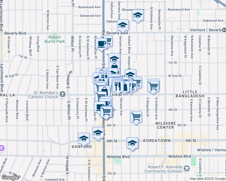 map of restaurants, bars, coffee shops, grocery stores, and more near 256 South Oxford Avenue in Los Angeles