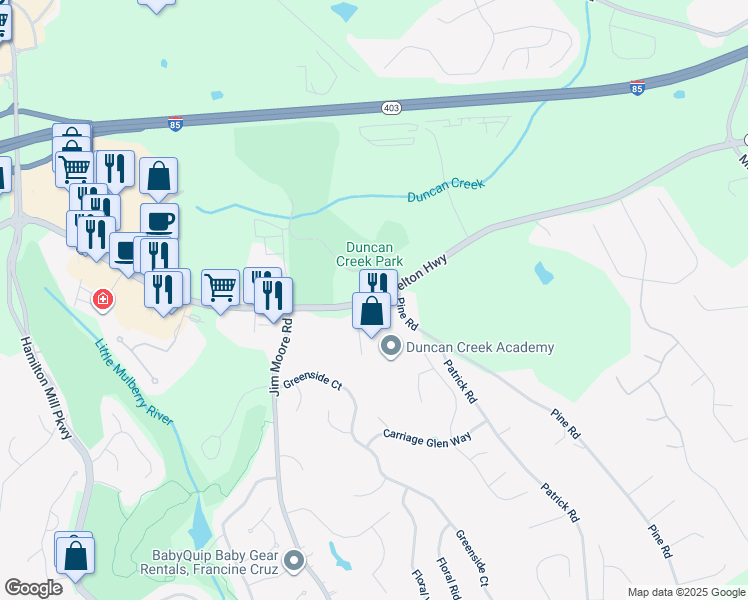 map of restaurants, bars, coffee shops, grocery stores, and more near 3690 Braselton Highway in Dacula