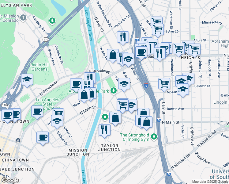 map of restaurants, bars, coffee shops, grocery stores, and more near 260 South Avenue 17 in Los Angeles
