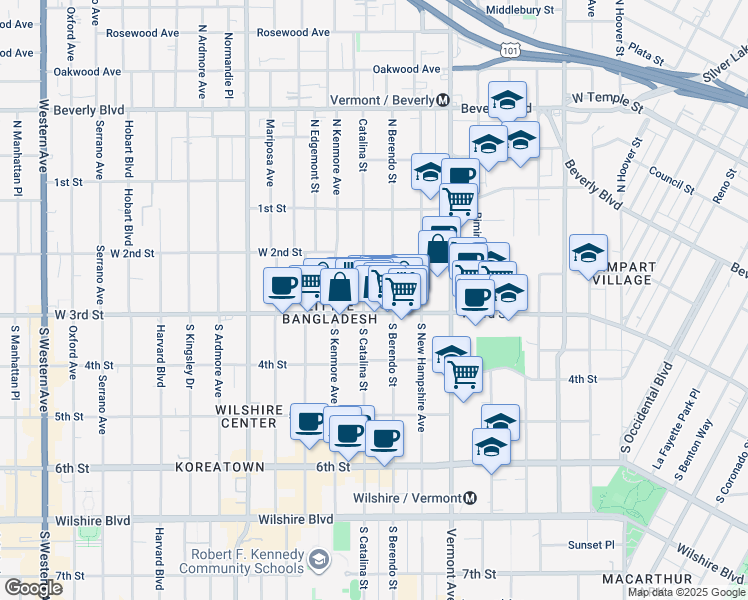 map of restaurants, bars, coffee shops, grocery stores, and more near in Los Angeles