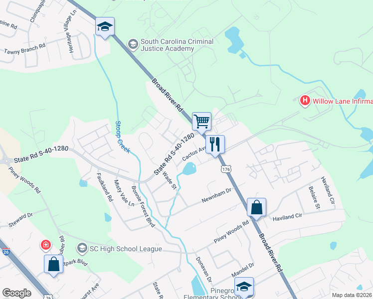 map of restaurants, bars, coffee shops, grocery stores, and more near 1307 Cactus Avenue in Columbia