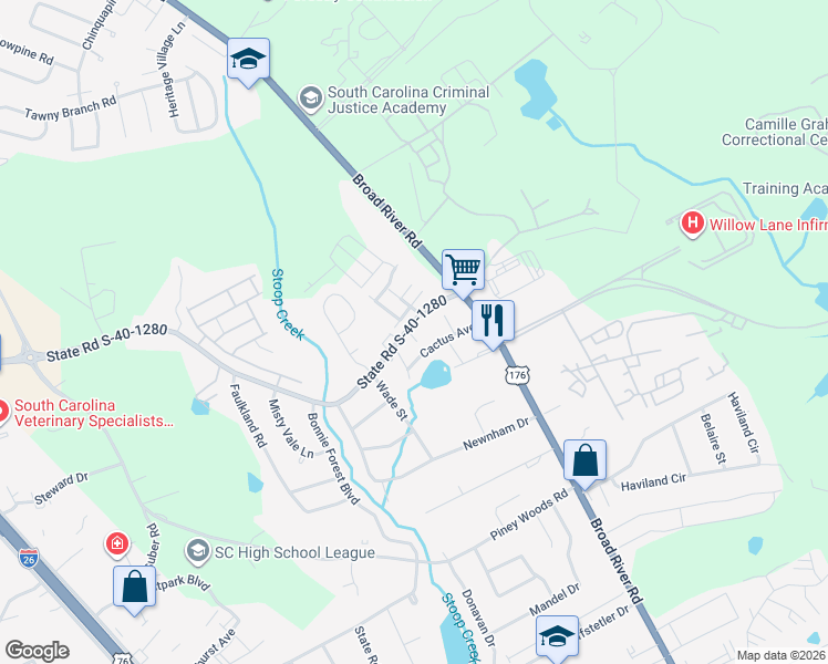 map of restaurants, bars, coffee shops, grocery stores, and more near 1307 Cactus Avenue in Columbia