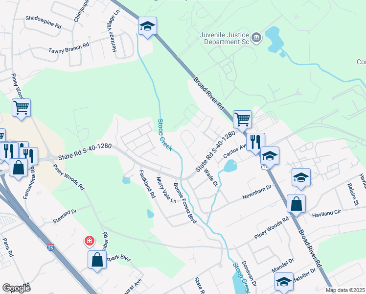 map of restaurants, bars, coffee shops, grocery stores, and more near 209 Wynn Way in Columbia