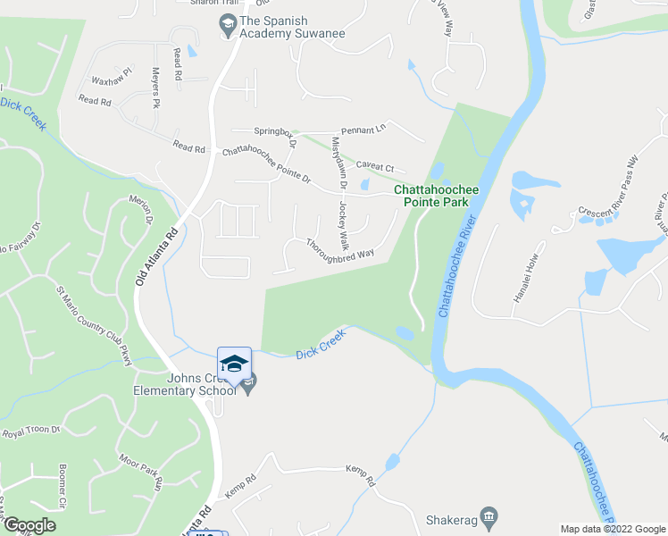 map of restaurants, bars, coffee shops, grocery stores, and more near 5925 Thoroughbred Way in Suwanee