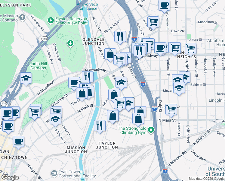 map of restaurants, bars, coffee shops, grocery stores, and more near 1771 Albion Street in Los Angeles