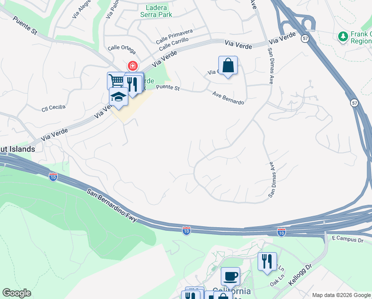 map of restaurants, bars, coffee shops, grocery stores, and more near 2231 Calle Margarita in San Dimas