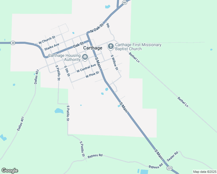 map of restaurants, bars, coffee shops, grocery stores, and more near 606 South Main Street in Carthage