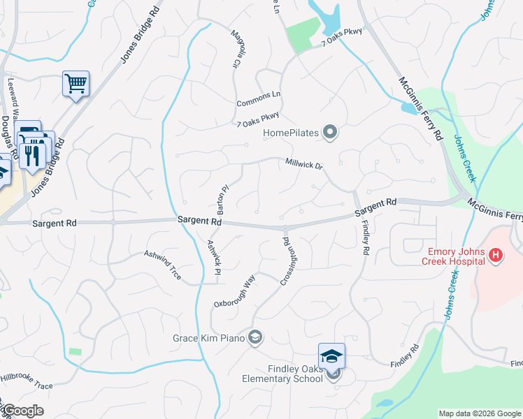 map of restaurants, bars, coffee shops, grocery stores, and more near 790 Cambridge Crest Lane in Alpharetta