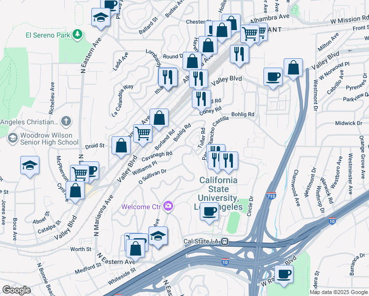 map of restaurants, bars, coffee shops, grocery stores, and more near 5158 Cavanagh Road in Los Angeles