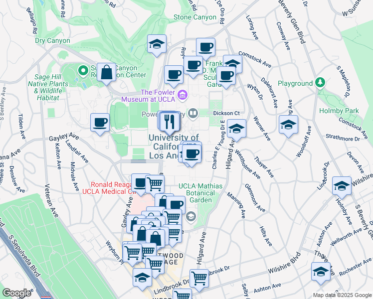 map of restaurants, bars, coffee shops, grocery stores, and more near 520 Portola Plaza in Los Angeles