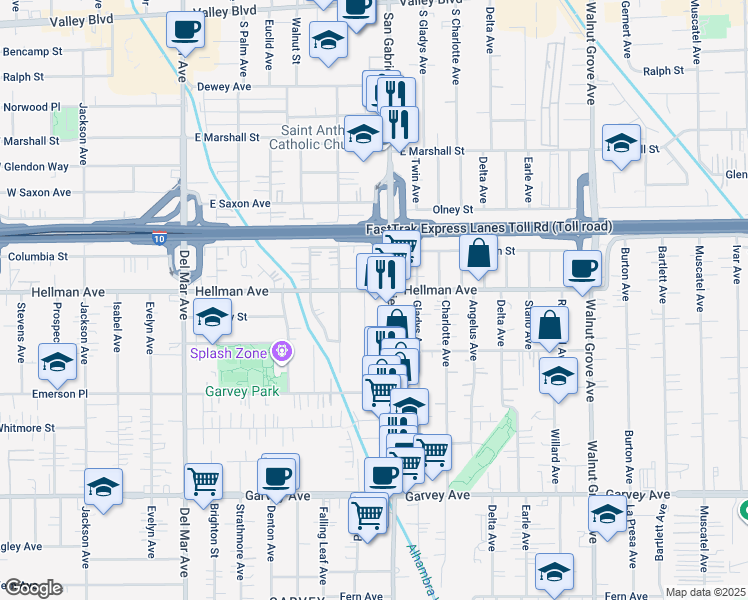 map of restaurants, bars, coffee shops, grocery stores, and more near 3351 Alanreed Avenue in Rosemead