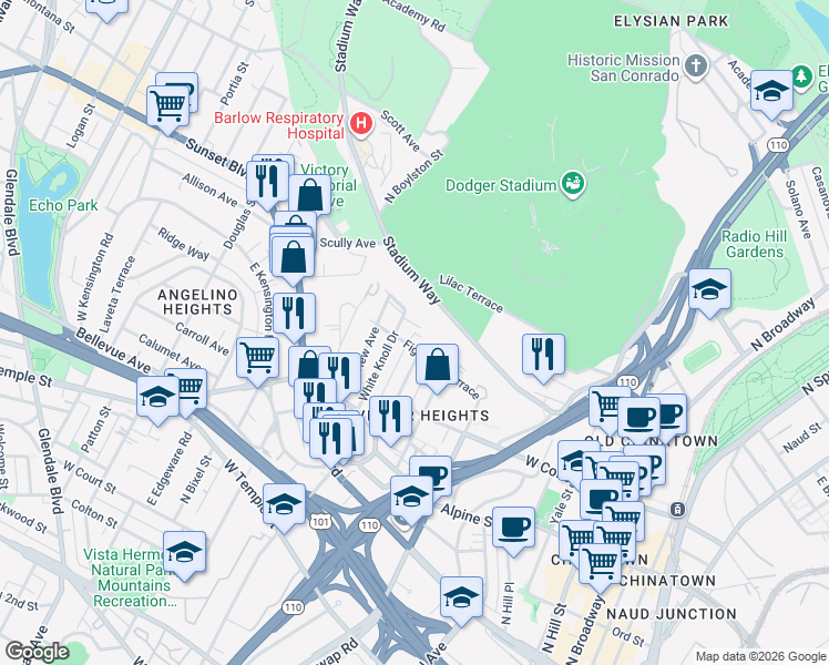 map of restaurants, bars, coffee shops, grocery stores, and more near in Los Angeles