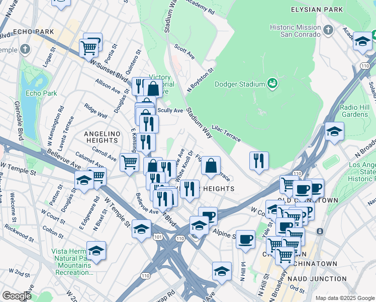 map of restaurants, bars, coffee shops, grocery stores, and more near in Los Angeles