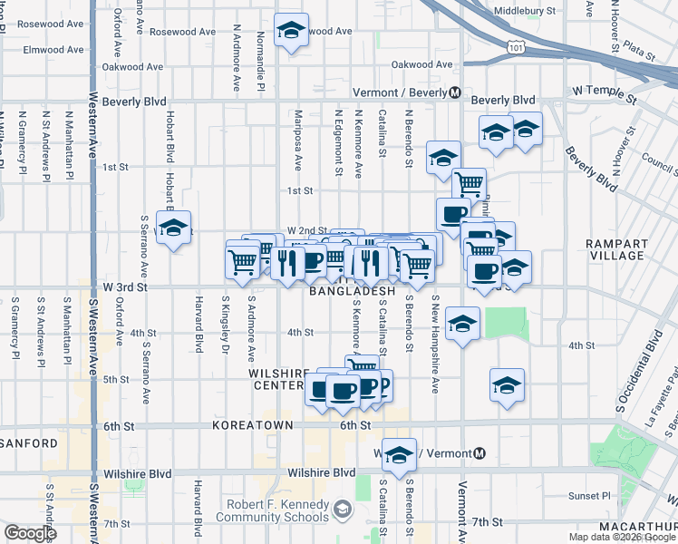 map of restaurants, bars, coffee shops, grocery stores, and more near in Los Angeles