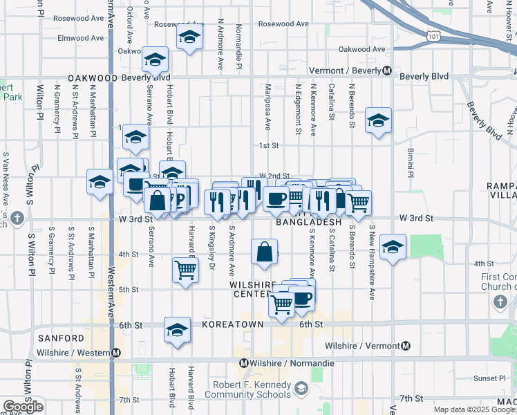 map of restaurants, bars, coffee shops, grocery stores, and more near in Los Angeles