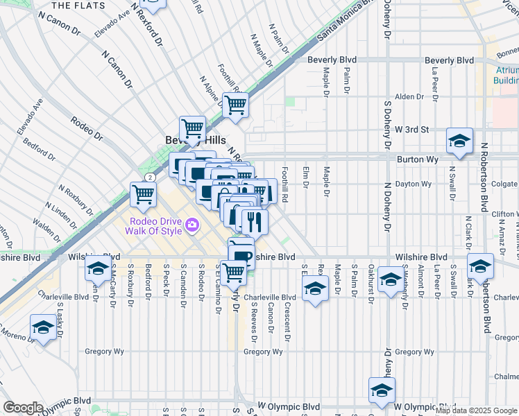 map of restaurants, bars, coffee shops, grocery stores, and more near 238 North Canon Drive in Beverly Hills