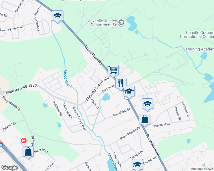 map of restaurants, bars, coffee shops, grocery stores, and more near 1307 Cactus Avenue in Columbia